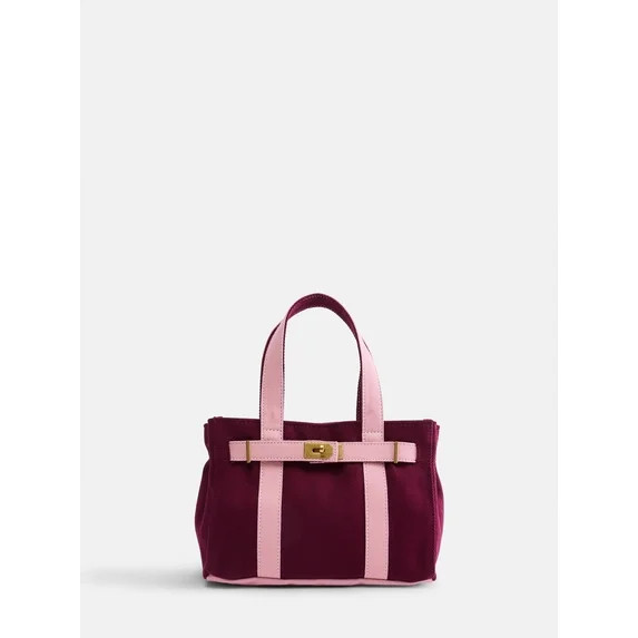 Free Assembly Women's Small Canvas Tote Handbag, Merlot Wine/Pink | Walmart (US)