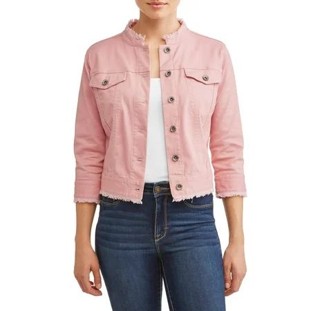 Women's Cropped Denim Jacket with Fray Hem | Walmart (US)