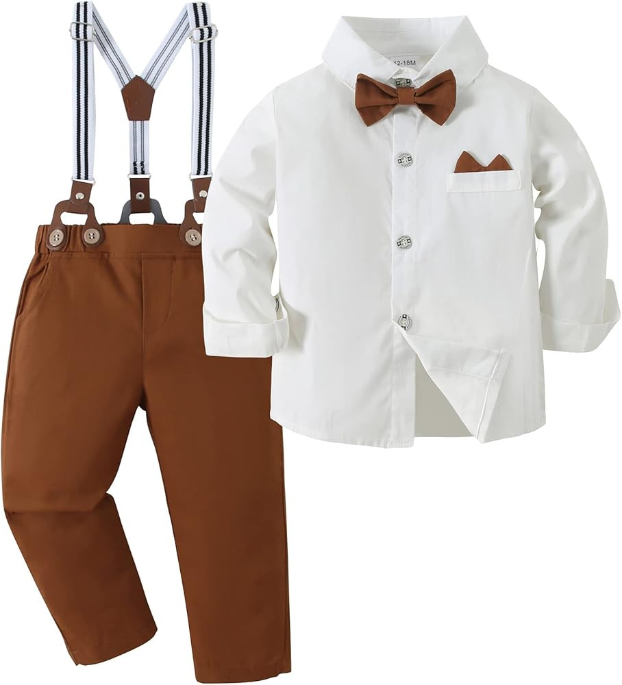 YALLET Toddler Baby Boy Clothes Suit Gentleman Wedding Outfits Formal Dress Shirt+Bowtie+Suspende... | Amazon (US)