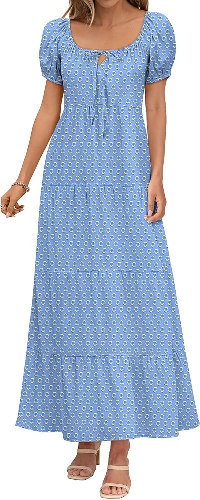 ANRABESS Women Boho Maxi Dresses Summer Casual Floral Flowy V Neck Puff Sleeve Tie Front Backless... | Amazon (US)