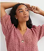 Flecked Stitchy Puff Sleeve Cardigan | LOFT