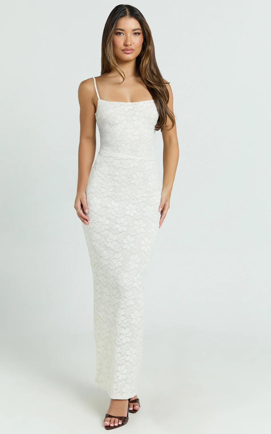 Carly Maxi Dress - Stretch Lace Scoop Neck Dress in Off White | Showpo (US, UK & Europe)