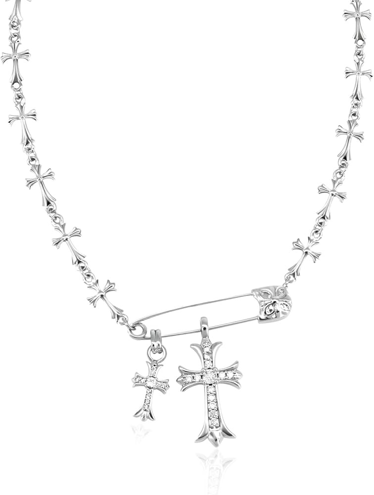 Cross Necklaces for Women, Paperclip Choker Necklace Silver Cross Cubic Zirconia Pendant Necklace... | Amazon (US)