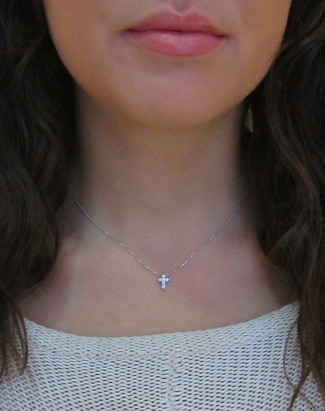 Tiny Diamond Cross Necklace // 14k White, Yellow, or Rose Gold // Natural Diamonds // Skinnybling... | Etsy (US)
