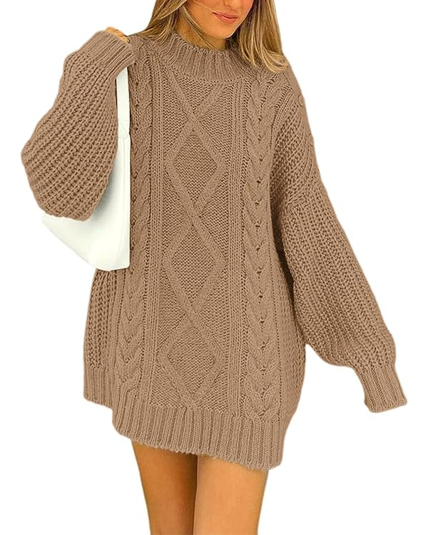 BTFBM Women Cable Knit Sweaters 2023 Fall Winter Crew Neck Button Shoulder Long Sleeve Chunky Lon... | Amazon (US)