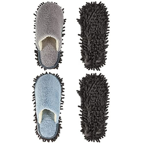 Jecery 2 Pair Microfiber Slippers Floor Cleaning Chenille Mop Slippers Base Board Cleaner Household Cleaning Tools for Wood Floor Dust Dirt Tool Supplies(Gray, Blue) | Amazon (US)