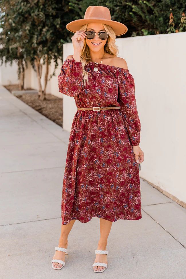 Your Pretty Heart Burgundy Floral Midi Dress | The Pink Lily Boutique