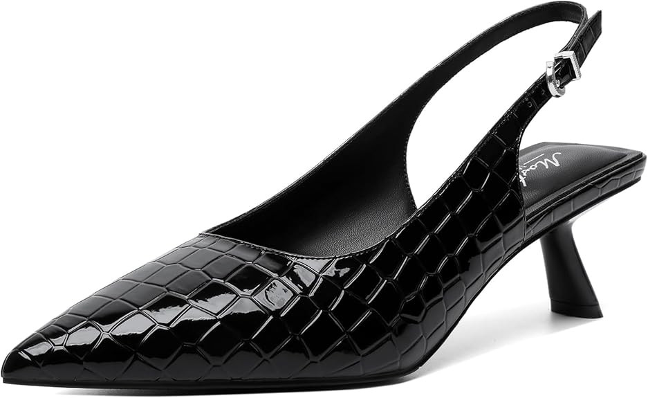 Mostrin Kitten Heels for Women Pointed Toe Pumps Patent Leather Low Heel Slingback Heels with Buc... | Amazon (UK)