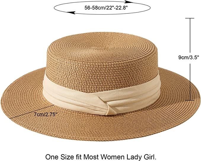 Lanzom Sun Hats for Women Wide Brim Straw Boater Hat Foldable Packable Beach Hat for Summer | Amazon (US)