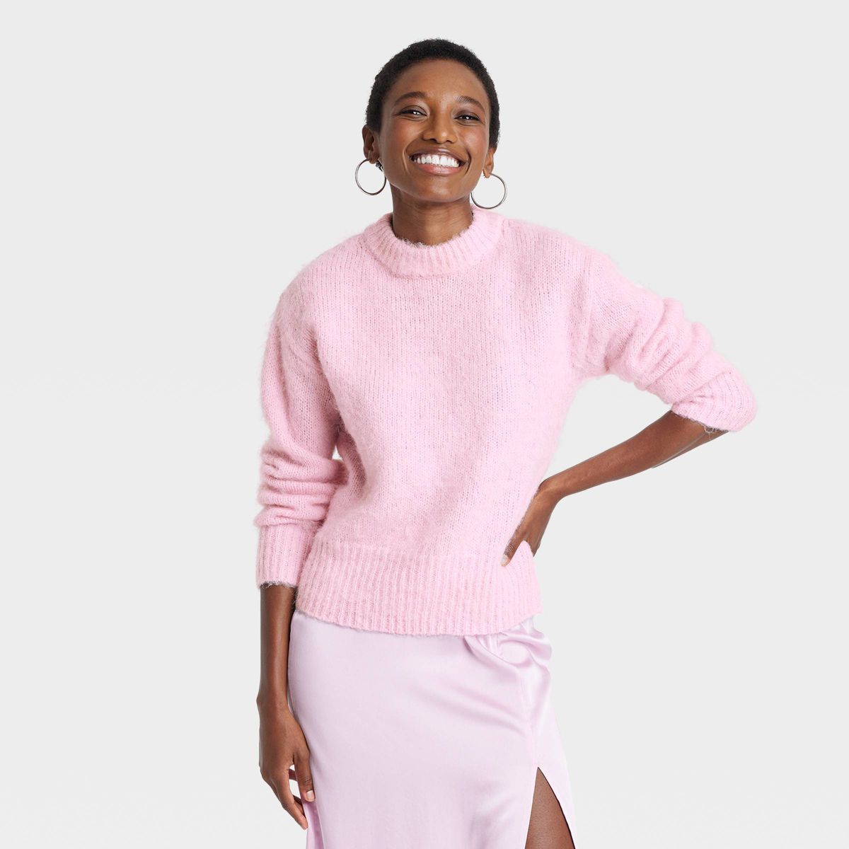 Women's Crewneck Brushed Pullover Sweater - A New Day™ Light Pink M | Target