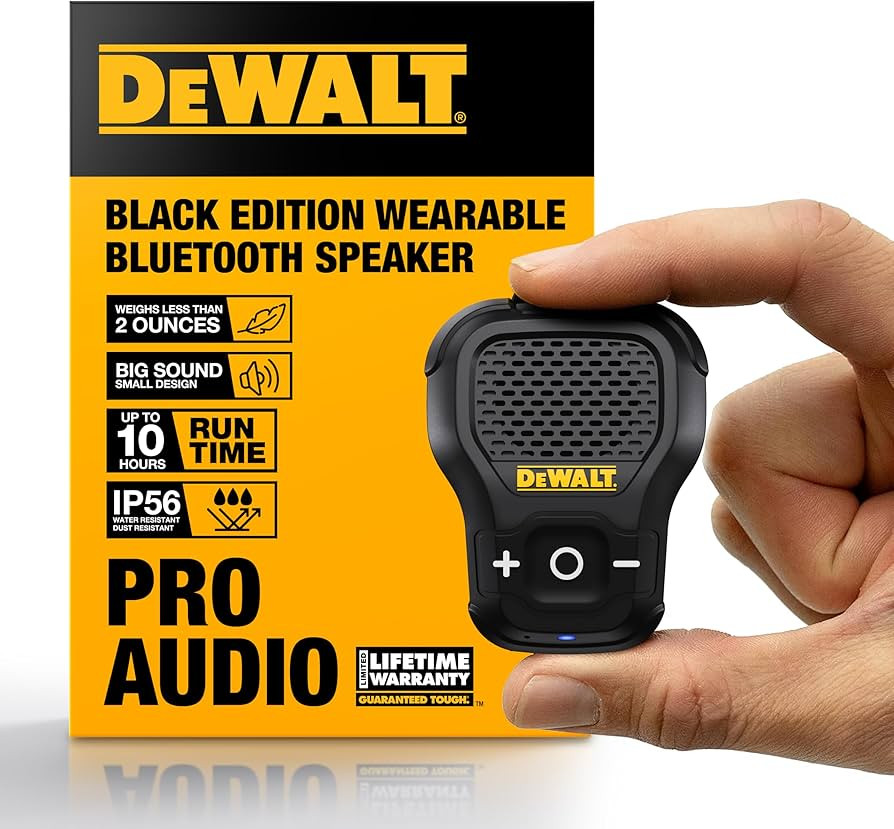 DEWALT Wearable Bluetooth Speaker [Onyx Edition - Black] Clip-On Wireless Jobsite Pro Water-Resis... | Amazon (US)