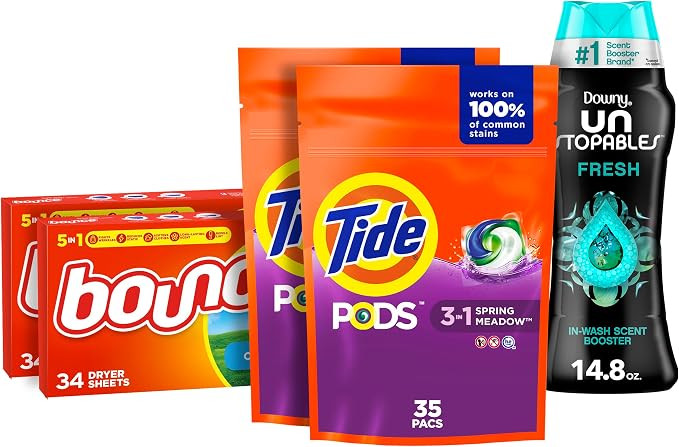 Tide Pods Laundry Detergent Soap Pods, Spring Meadow, 70 count, Downy Unstopable Scent Beads, Fre... | Amazon (US)
