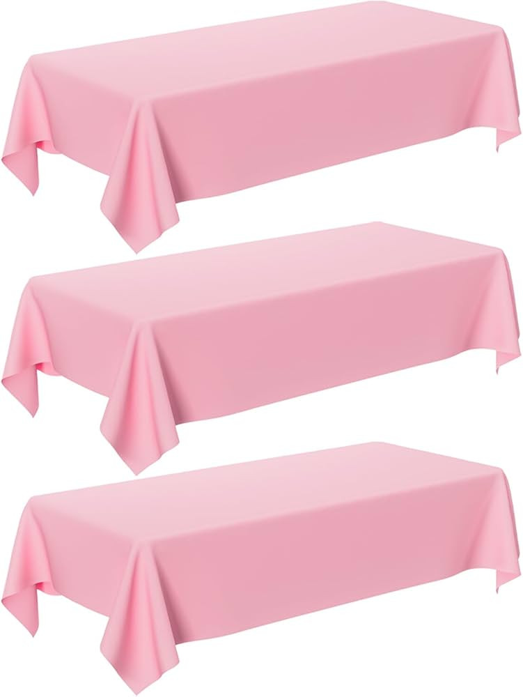 Pink Plastic Table Cloth - 3 Pack 54" × 108" Light Pink Rectangle Disposable Tablecloth, Pastel ... | Amazon (US)