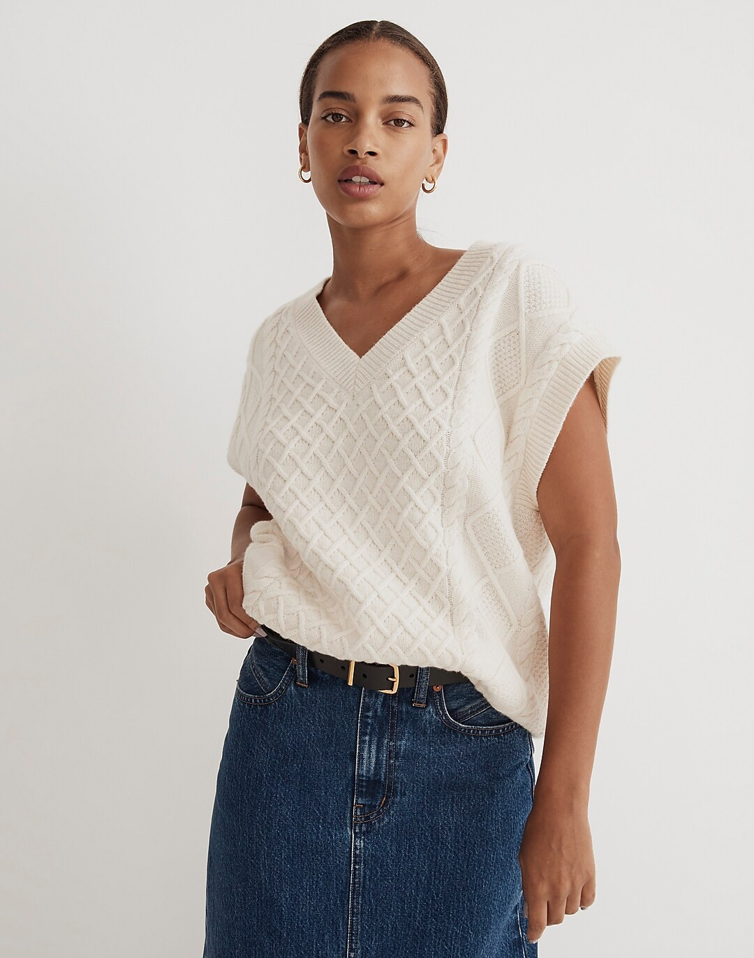 Cable-Knit V-Neck Sweater Vest | Madewell