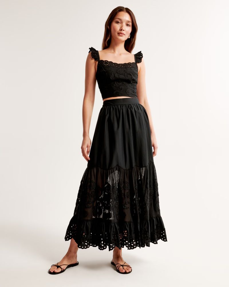 Women's Elevated Embroidered Maxi Skirt | Women's New Arrivals | Abercrombie.com | Abercrombie & Fitch (US)