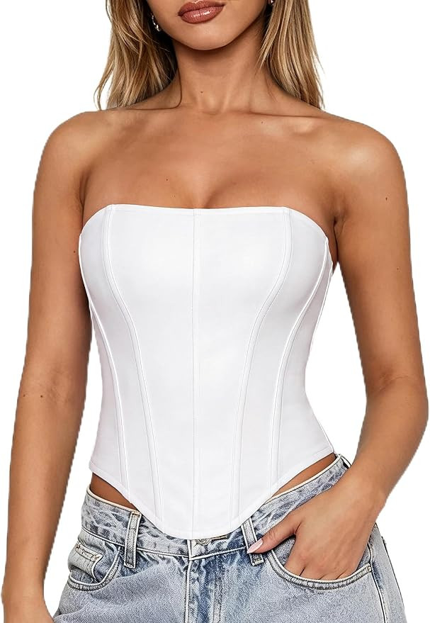 Scarlet Darkness Women's Strapless Tube Corset Bustier Lace-Up Crop Tops | Amazon (US)