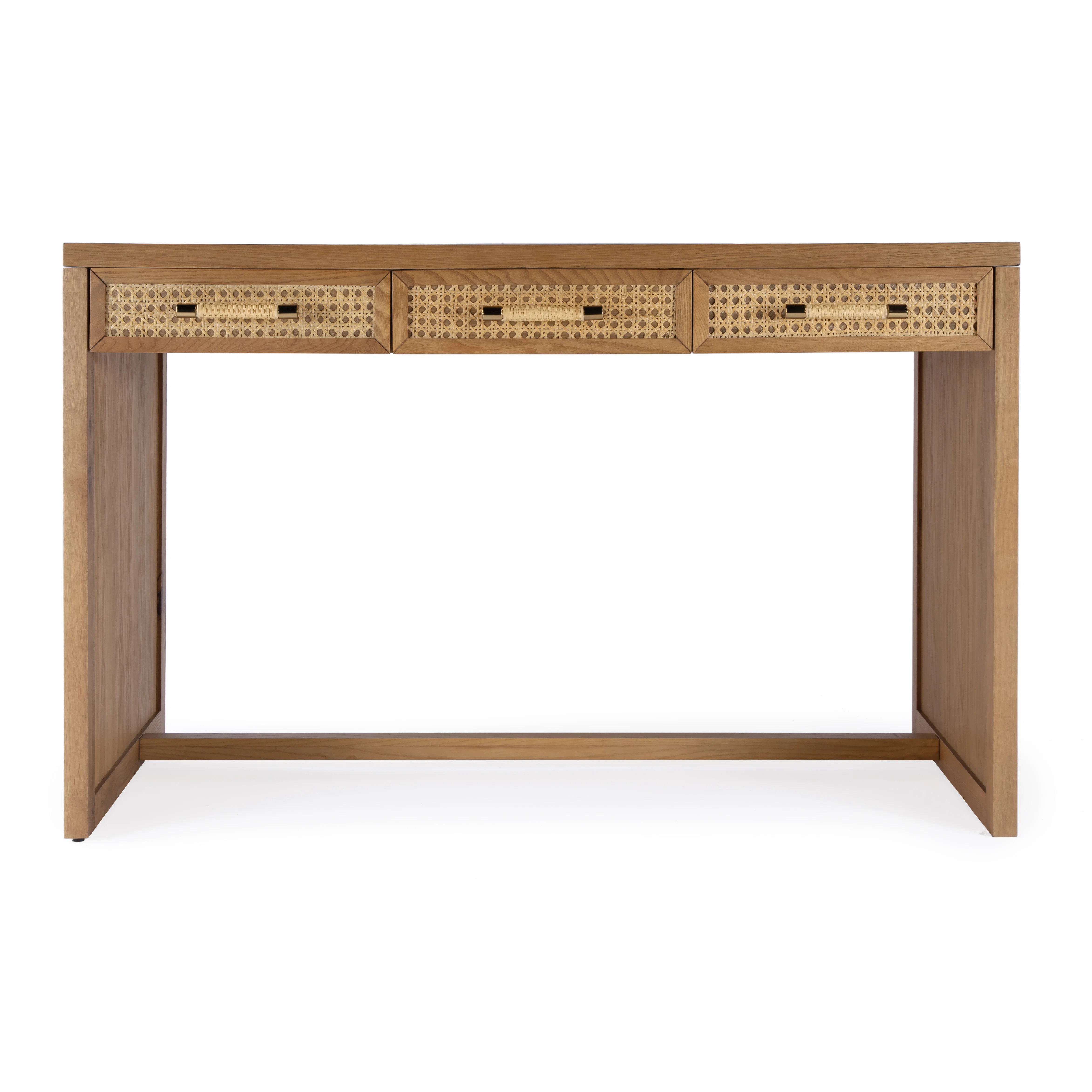 Mesa Cane and Solid Wood 3-Drawer Writing Desk | Perigold