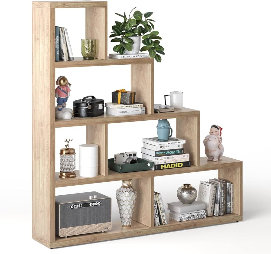 Tangkula 10 Shelves Bookshelf, L Shaped Freestanding Ladder Corner Bookshelf 6 Cubes Stepped Etag... | Amazon (US)