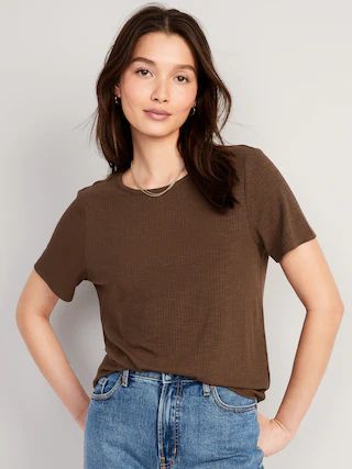 Luxe Ribbed Slub-Knit T-Shirt for Women | Old Navy (US)