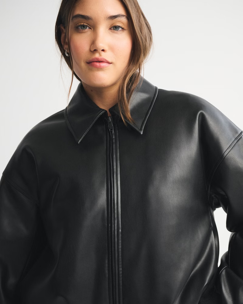 Women's Vegan Leather Bubble Hem Coat | Women's Coats & Jackets | Abercrombie.com | Abercrombie & Fitch (US)