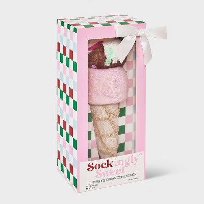 Women's Ice Cream Cone Christmas 3pk Crew Socks - Ivory/Pink/Tan 4-10 | Target