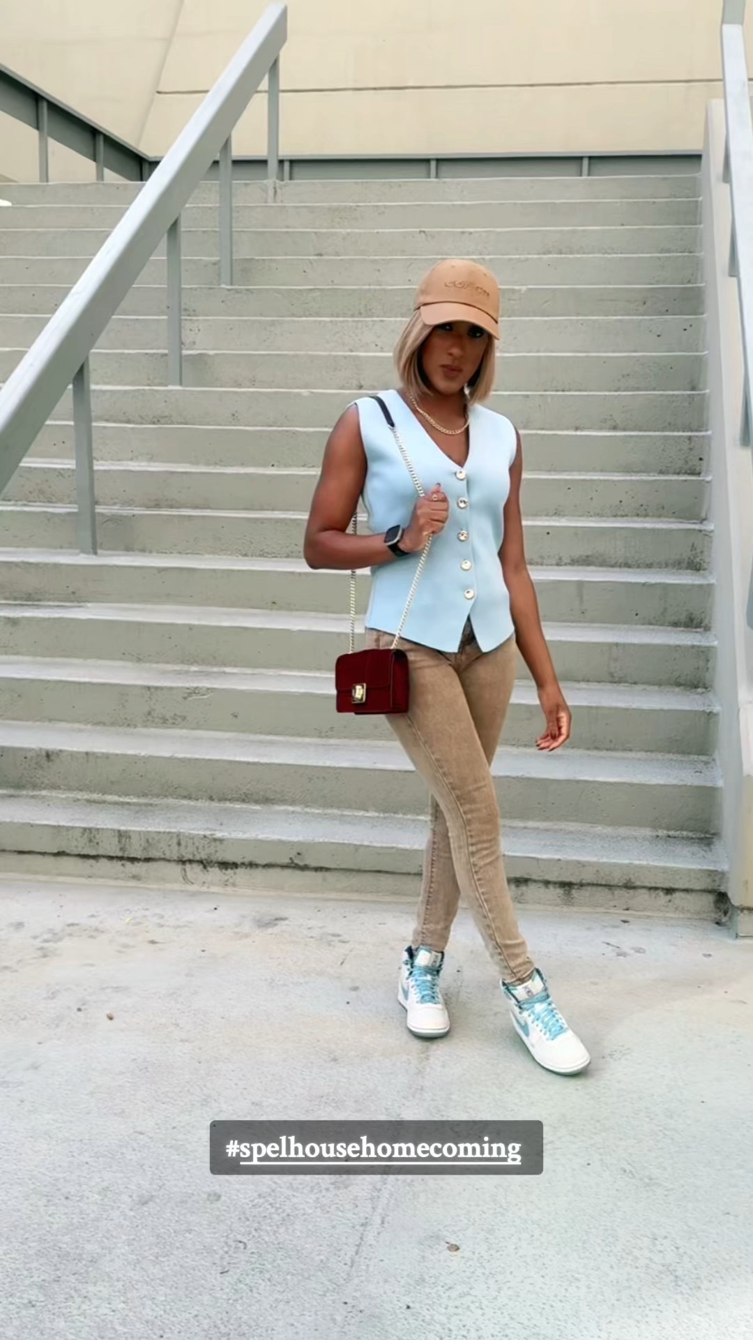 Today’s OOTD ft my Spelman College Nike Terminators that have been on display since they were gifted by hubby a couple years back 🩵 Paired with my fave vest from Zara that they had in the PERFECT  color for homecoming 😍 Pop of color with the bag for a little SpelHouse flair...IYKYK #hbcuhomecoming #homecomingootd #spelhouse 

#LTKSeasonal #LTKShoeCrush #LTKStyleTip