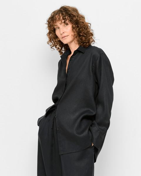 European Linen Long Sleeve Shirt - Black | Target AU
