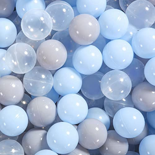 Heopeis Ball Pit Balls Pack of 100 - Ball Phthalate Free BPA Free Crush Proof Plastic Ball, Play Balls for Ball Pit Babies Kids Children Birthday PartiesTent Party.(Blue/Grey/Transparent) | Amazon (US)