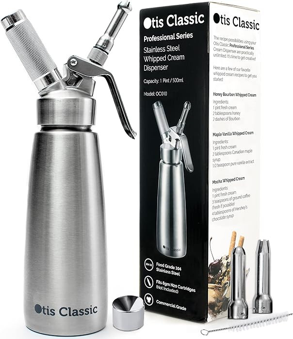 Otis Classic 304 Stainless Steel Whipped Cream Dispenser, 500ml w/ 3 Decorating Nozzles - Commerc... | Amazon (US)