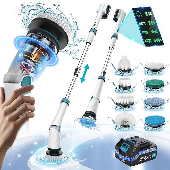 Battery Electric Scrubber for Cleaning Bathroom,1200RPM 21V Spin Scrubber Electric Spin Brush for... | Amazon (US)