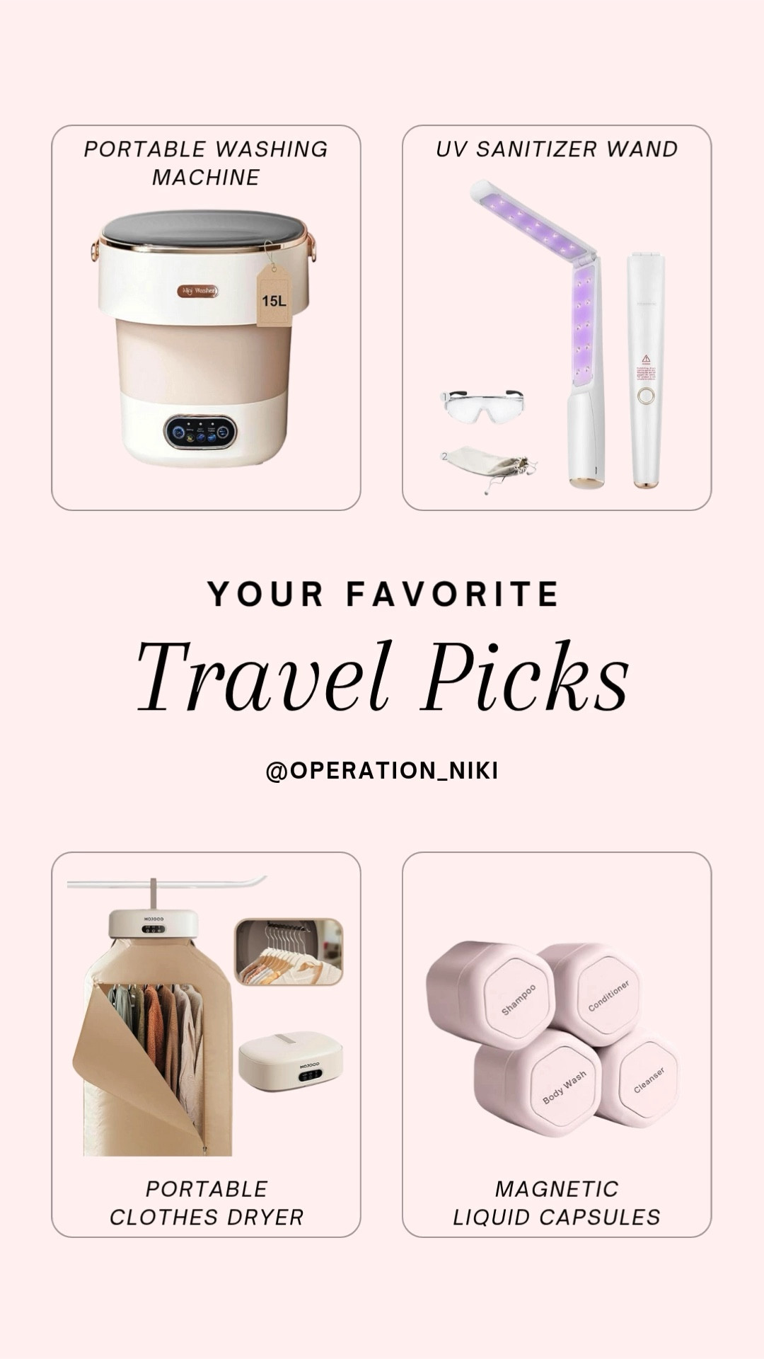 Travel game-changers 🚿🧳✨ Linking some of my favorite travel essentials that make life *so* much easier on the go — from a portable washing machine and mini clothes dryer to my must-have UV sanitizing wand and organizers. If you love clean, compact, and convenient, these are for you! 💼🌍 

#LTKFamily #LTKSummerEdit #LTKTravel