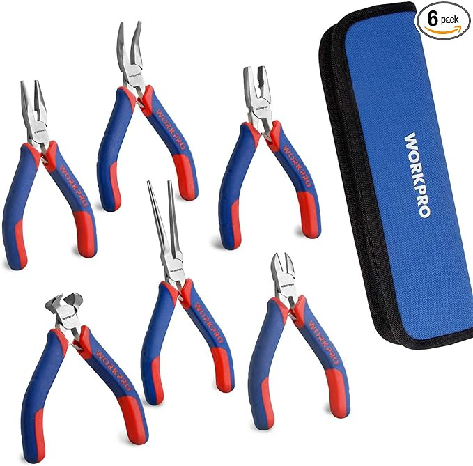 WORKPRO 6-piece Mini Pliers Set - Needle Nose, Diagonal, Long Nose, Bent Nose, End Cutting and Li... | Amazon (US)