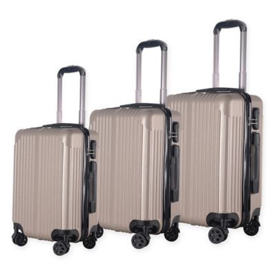 Brio Center Rib 3-Piece Hardside Spinner Luggage Set in Champagne | Bed Bath & Beyond