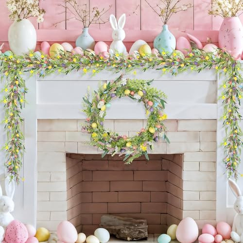 6.5 ft Easter Egg and Mixed Berry Garland Hanging Rustic Spring Pastel Wreaths DIY Artificial Decorations Garland for Home Indoor Outdoor Easter Mantel Decorations | Amazon (US)