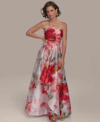 Donna Karan New York Women's Floral Print Asymmetric Strapless Ball Gown - Macy's | Macy's