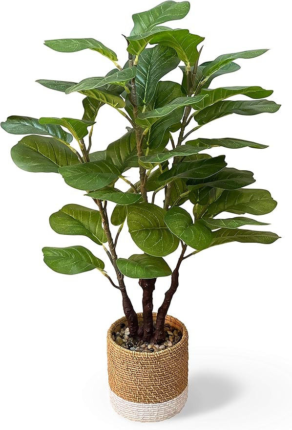 GreenBoxx 35" Artificial Fiddle Leaf Fig Tree Faux Plant - Green Fake Boho Ficus Plants - 45 Leav... | Amazon (US)
