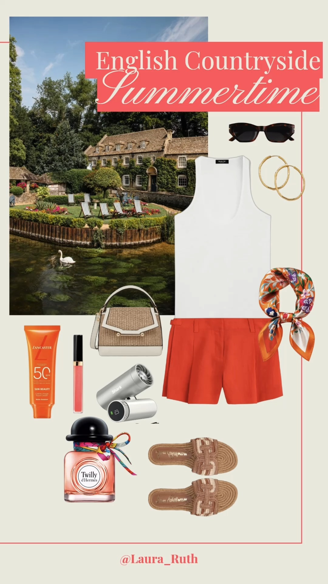 English countryside summertime, but make it heatwave-approved. 🧡 Keep cool in this all linen outfit with the most perfect pop of colour. The Shark ChillPill Fan is a must have handbag accessory to keep cool in this Summer Heatwave! Linen Shorts, linen outfit 

 #LTKuk #LTKsummer #LTKtravel