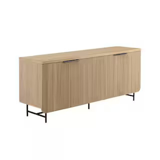 Coastal Oak MDF Wood and Metal 69 in. Modern Reeded 4-Door Sideboard | The Home Depot