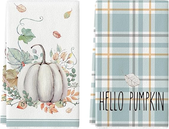 Artoid Mode Blue Watercolor Stripes Hello Pumpkin Fall Kitchen Towels Dish Towels, 18x26 Inch Sea... | Amazon (US)