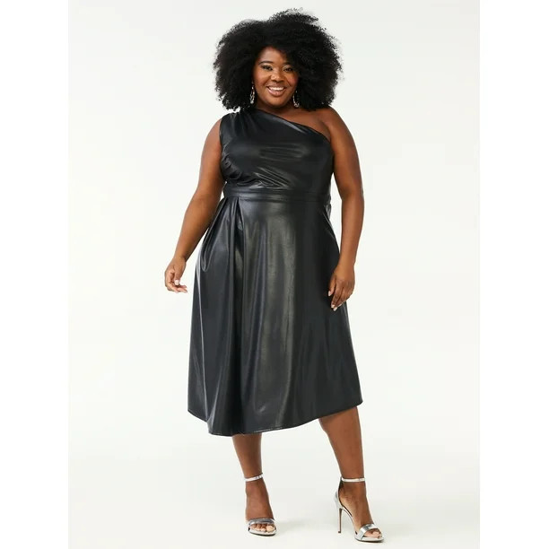 Sofia Jeans by Sofia Vergara Women's Plus Size One Shoulder Faux Leather Dress - Walmart.com | Walmart (US)