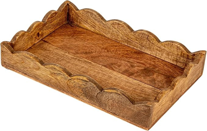 Creative Co-Op Mango Wood Scalloped Tray, Natural | Amazon (US)