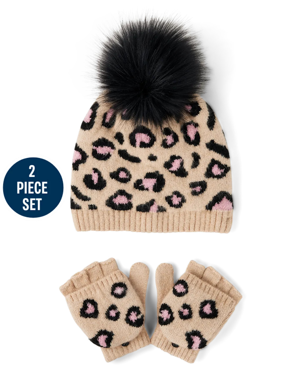 Girls Intarsia Leopard 2-Piece Cold Weather Set - tan | The Children's Place