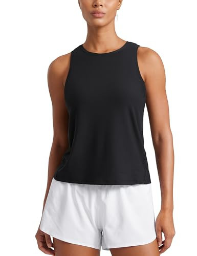 CRZ YOGA Cloudweight Crew Neck Workout Tanks Lightweight Athletic Gym Tops for Women Soft Basic Running Sleeveless Shirts Black Large | Amazon (US)