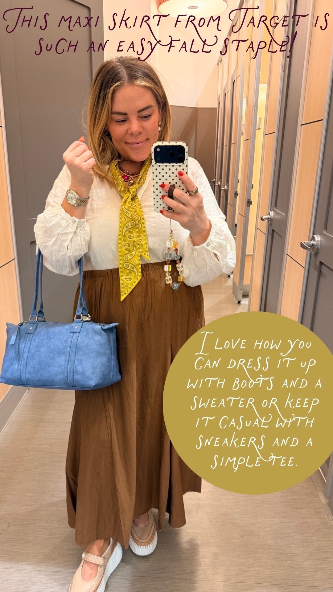 This maxi skirt is so cute and can be paired with anything! Such a great Target find. 🍂