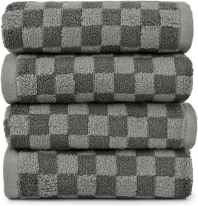 Grey Hand Towels for Bathroom Checkered, 4 Pack Super Soft Quick Drying Cute Hand Towel Set for M... | Amazon (US)