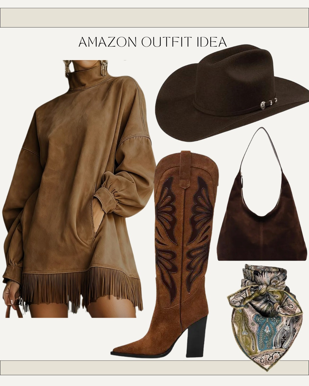 Wedding guest dress - fall and winter fringe dress and boots - cowgirl hat - cowboy hat - tall western boots - wild rag scarf - country concert outfit idea

#LTKgrwm #LTKootd