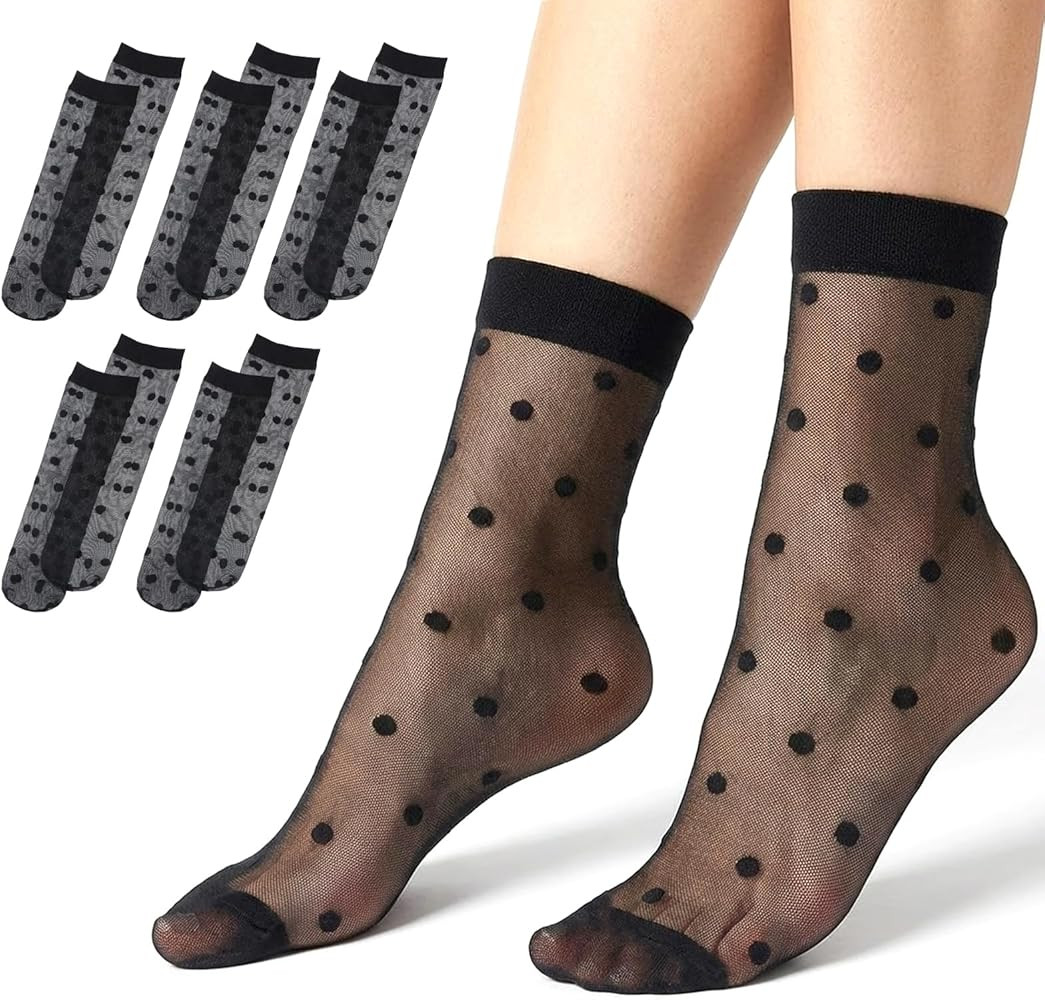 Tucnoeu 5 Pairs Women Sheer Ankle Socks, Black Sheer Polka Dot Socks, Thin Soft Reinforced Toes S... | Amazon (US)