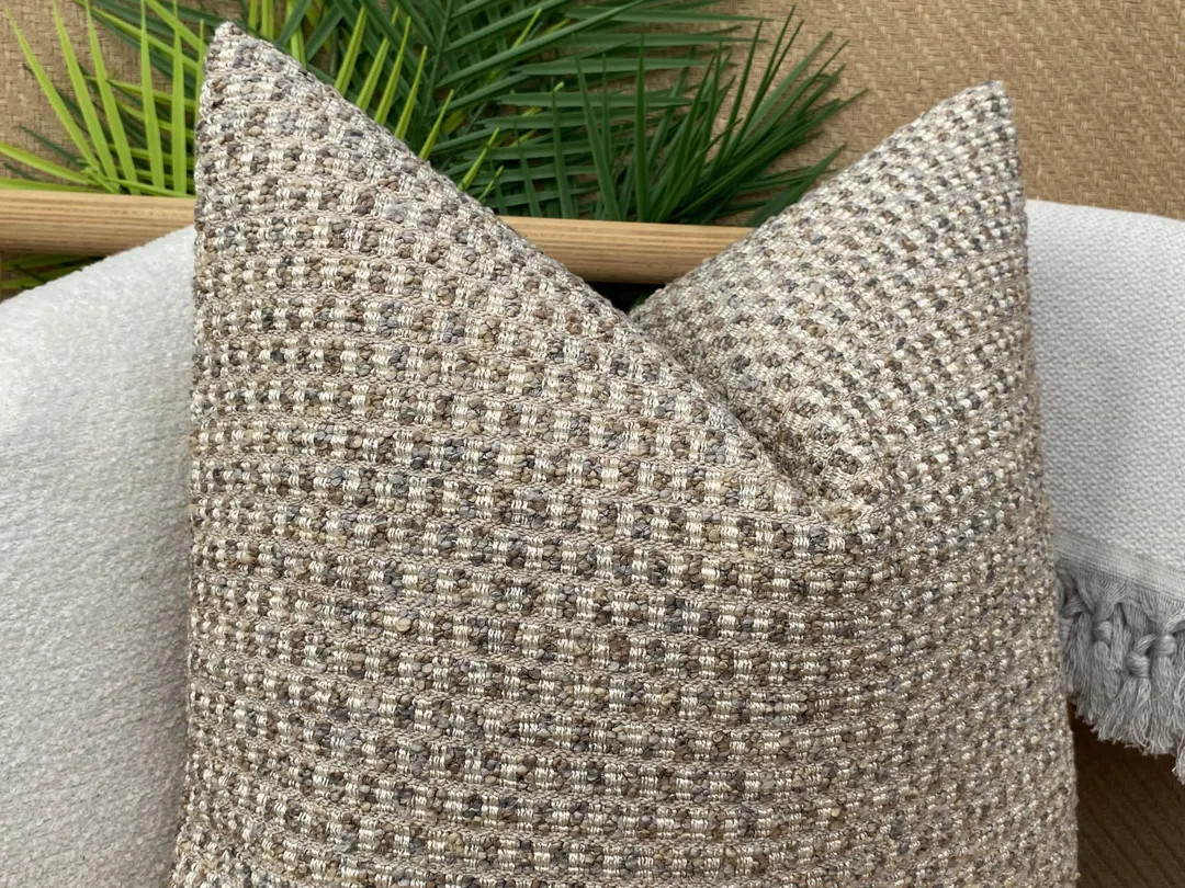 Buy Neutral Linen and Beige Boho Pillow Cover, Acrylic, Cotton and Linen Thick Pillow Cushion, Wo... | Etsy (US)