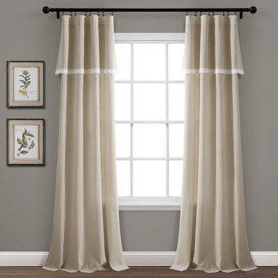 Set of 2 38"x84" Linen Lace Light Filtering Window Curtain Panels Dark Linen - Lush Décor: Vintage Bohemian Style, Rod Pocket | Target