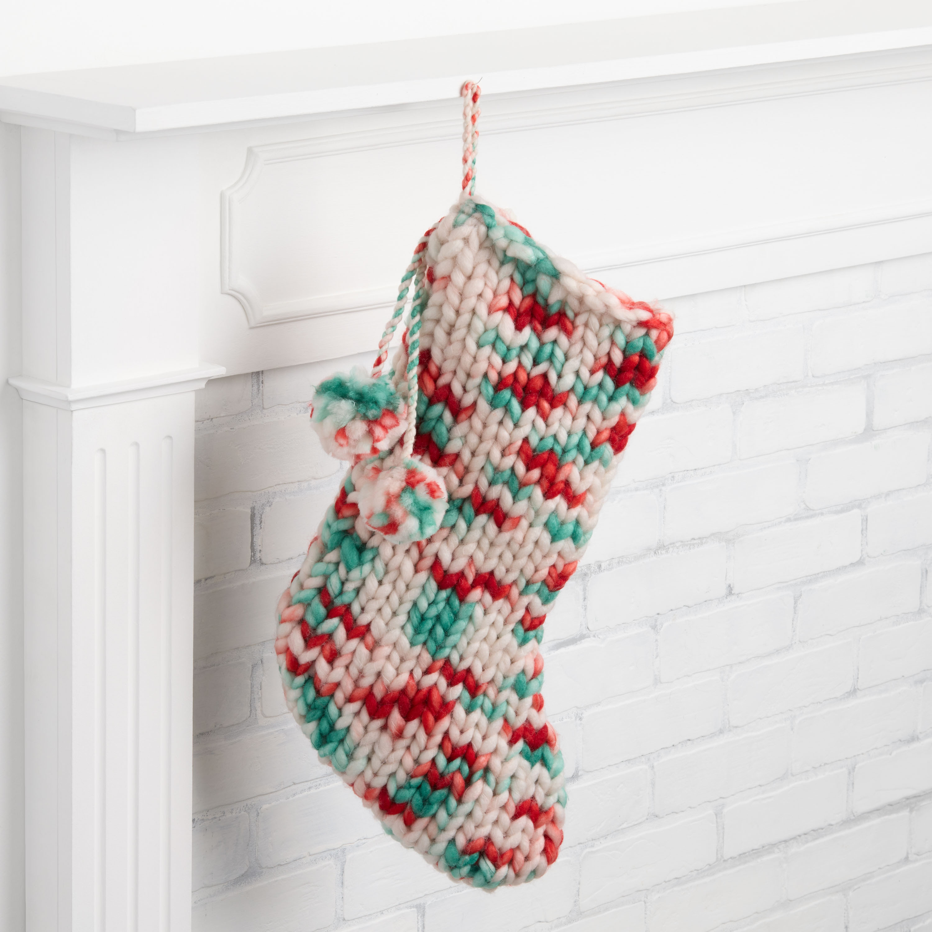 Red and Green Chunky Knit Christmas Stocking | World Market
